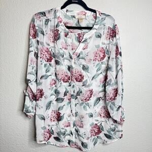 Loft Ann Taylor Sz X-Large Sheer Chiffon Romantic Floral Blouse